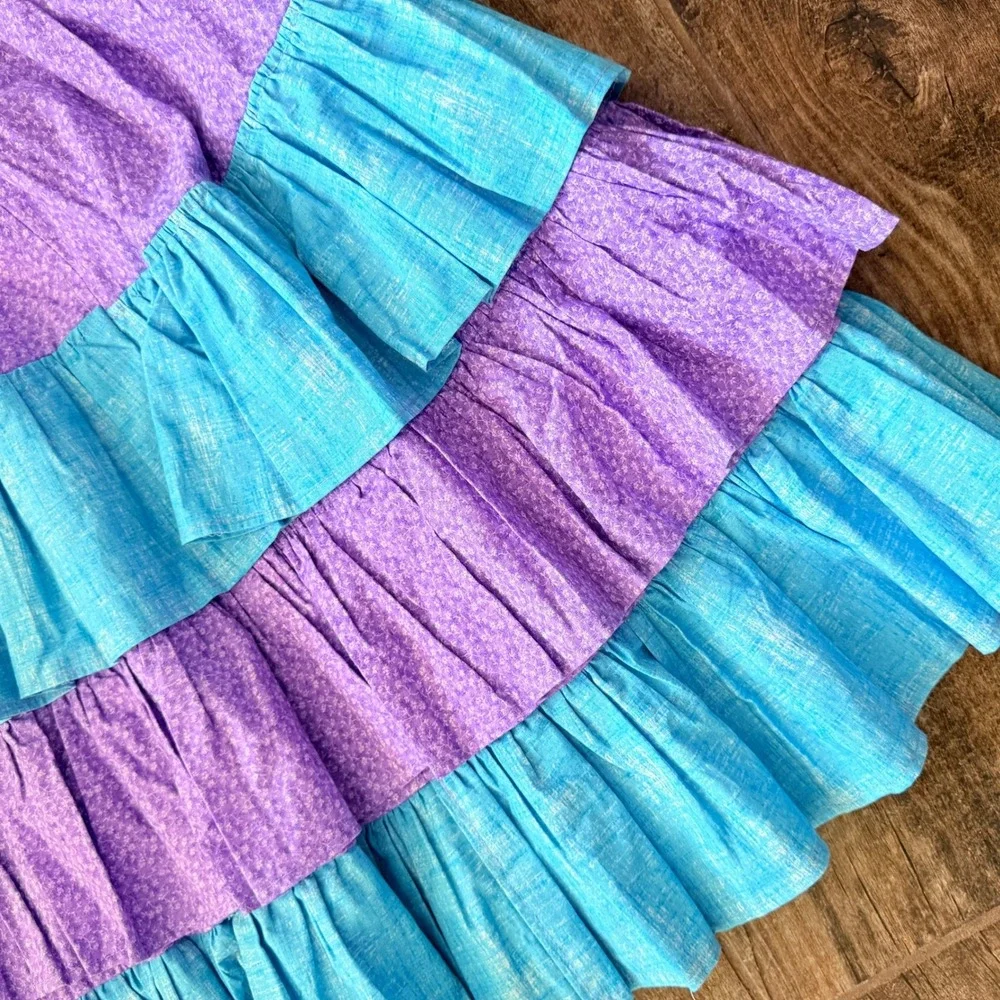 Custom Little Mermaid Kiss the Girl Tiered Ruffle Dress,Purple Turquoise,8